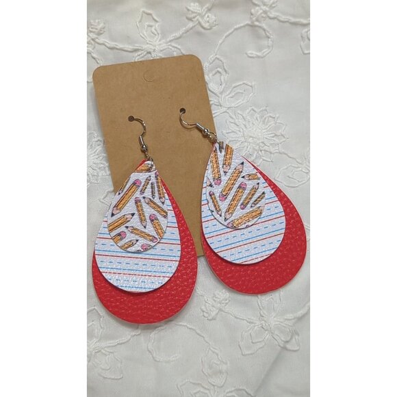 Source Unknown Jewelry - Dangle Teardrop Vinyl Teachers Earrings Pencil Notebook Lightweight